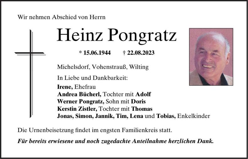 Traueranzeige Heinz Pongratz