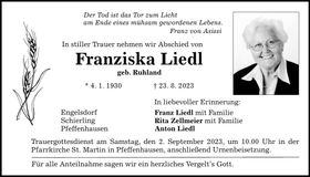 Traueranzeige Franziska Liedl