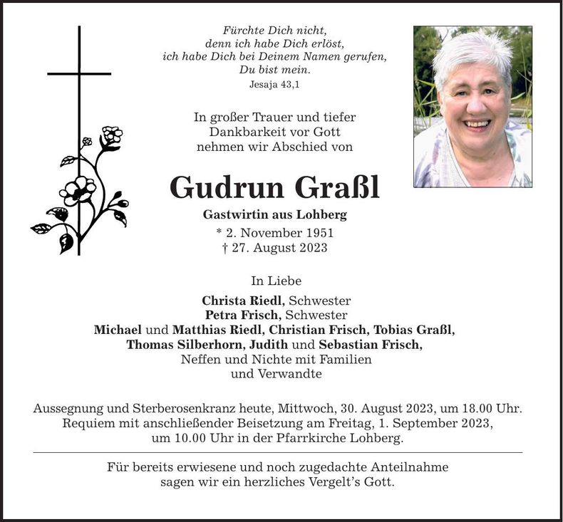 Traueranzeige Gudrun Graßl