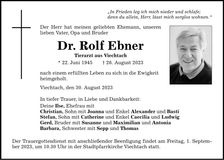 Traueranzeige Rolf Ebner