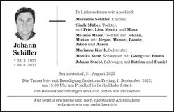 Traueranzeige Johann Schiller