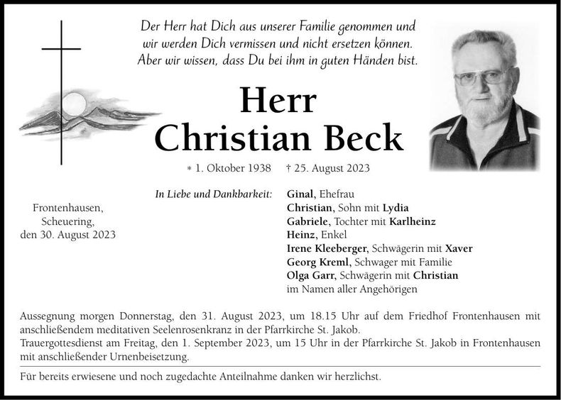 Traueranzeige Christian Beck