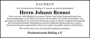 Traueranzeige Johann Renner