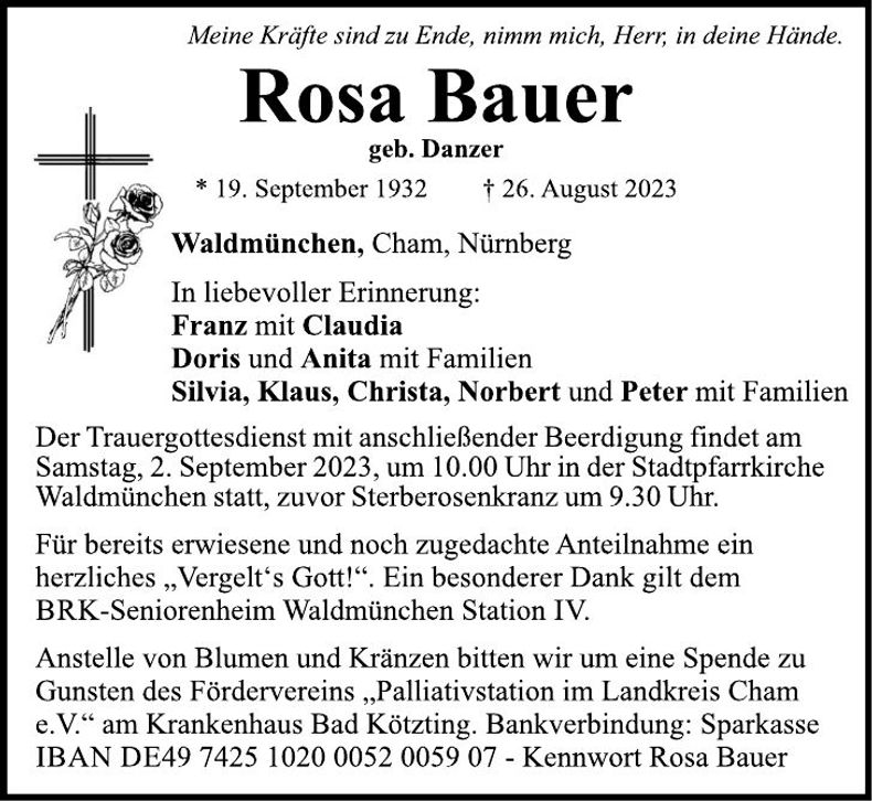 Traueranzeige Rosa Bauer