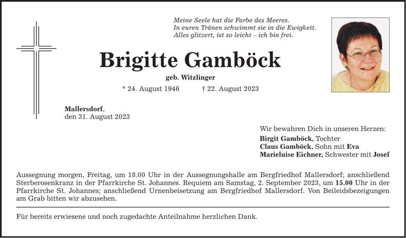 Traueranzeige Brigitte Gamsböck
