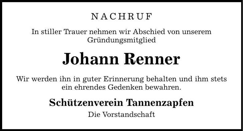 Traueranzeige Johann Renner