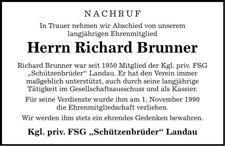 Traueranzeige Richard Brunner