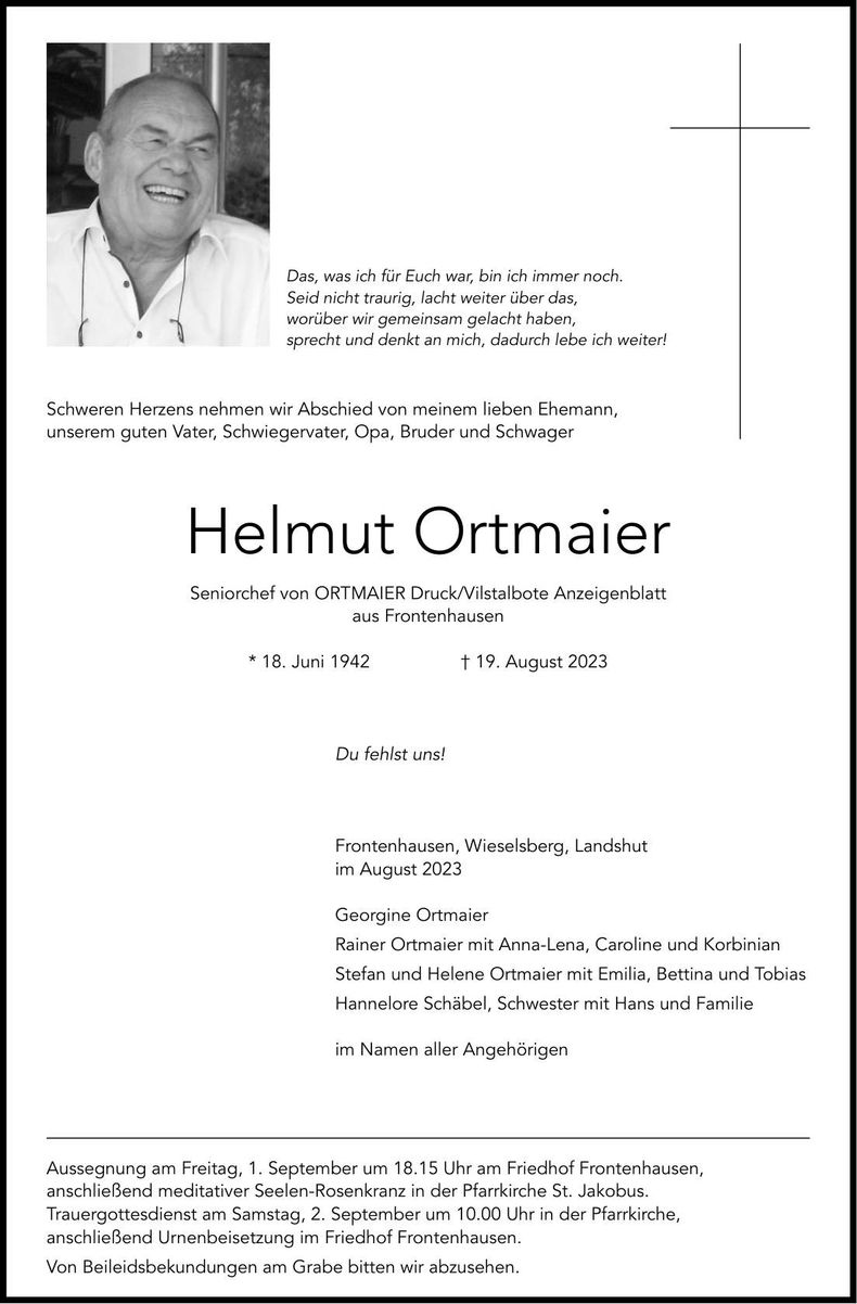 Traueranzeige Helmut Ortmaier