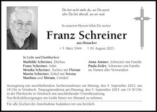 Traueranzeige Franz Schreiner