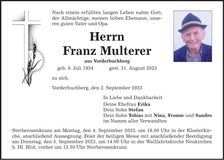 Traueranzeige Franz Multerer