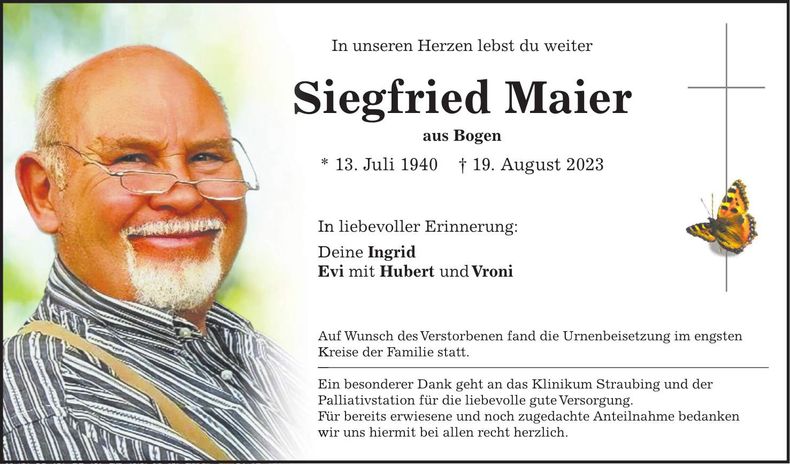 Traueranzeige Siegfried Maier
