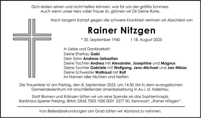 Traueranzeige Nitzgen Rainer