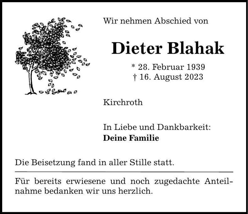 Traueranzeige Dieter Blahak