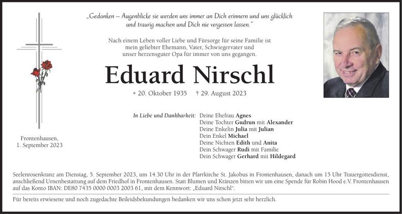 Traueranzeige Eduard Nirschl
