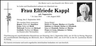 Traueranzeige Elfriede Kappl