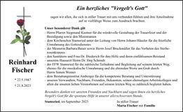 Traueranzeige Reinhard Fischer