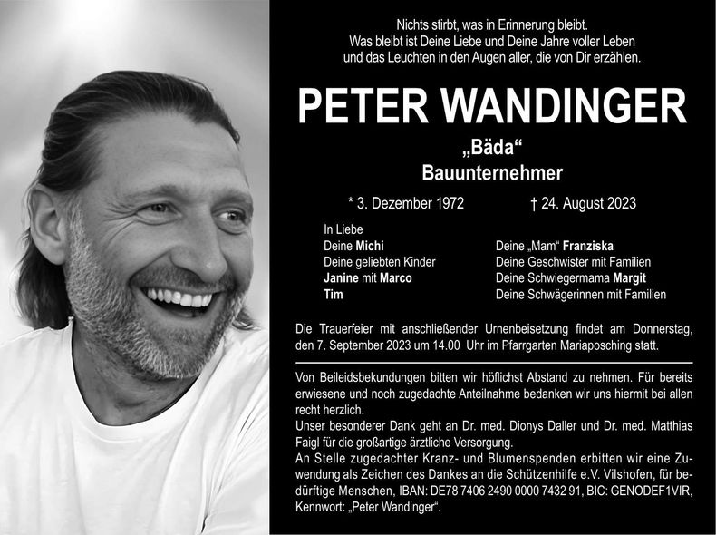 Traueranzeige Peter Wandinger