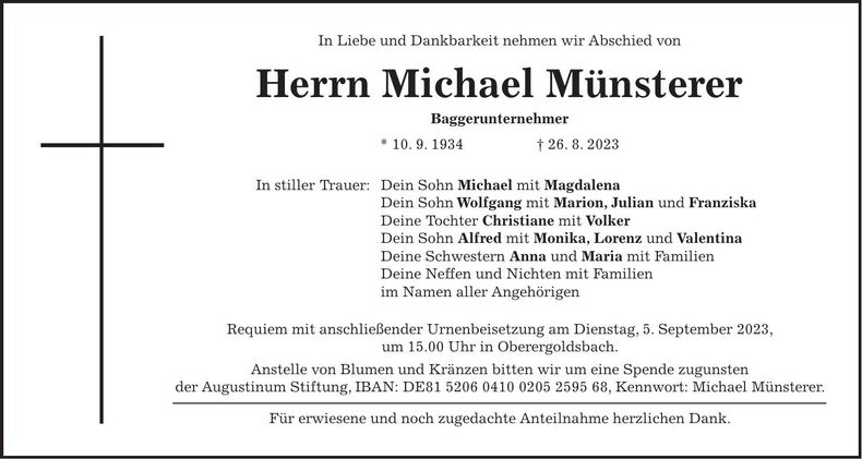 Traueranzeige Michael Münsterer