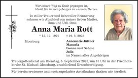 Traueranzeige Anna Maria Rott