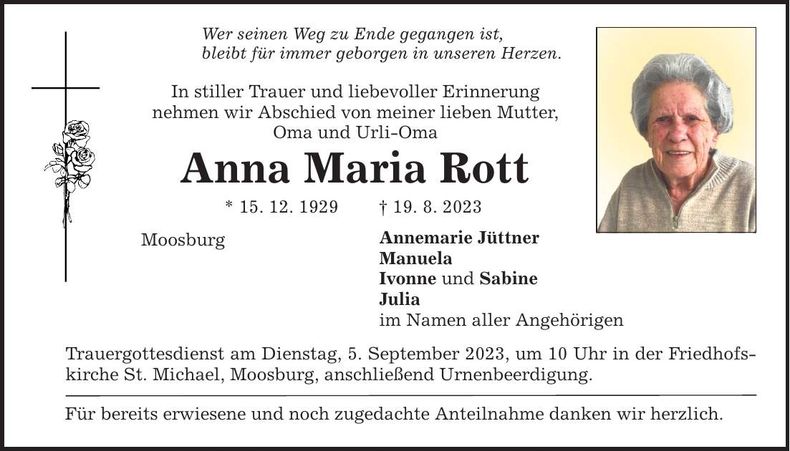 Traueranzeige Anna Maria Rott