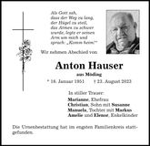 Traueranzeige Anton Hauser