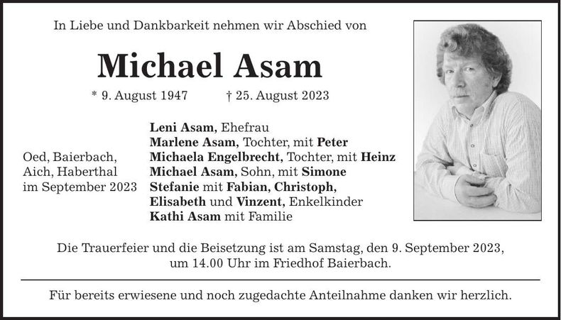 Traueranzeige Michael Asam