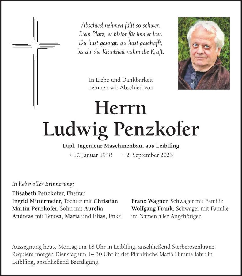 Traueranzeige Ludwig Penzkofer