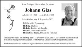 Traueranzeige Johann Glas