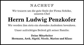 Traueranzeige Ludwig Penzkofer