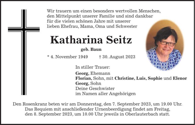 Traueranzeige Katharina Seitz