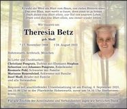 Traueranzeige Theresia Betz