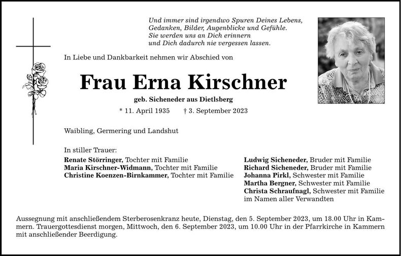 Traueranzeige Erna Kirschner