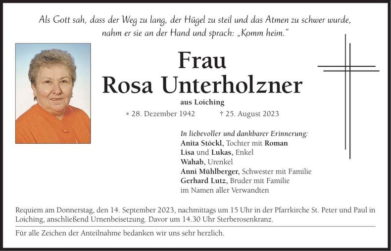 Traueranzeige Rosa Unterholzner