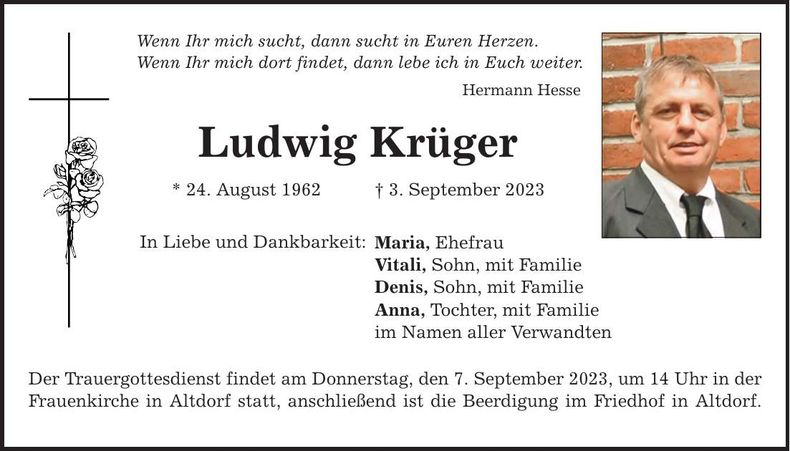 Traueranzeige Ludwig Krüger