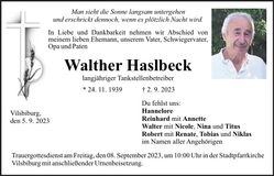 Traueranzeige Walther Haslbeck