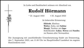 Traueranzeige Rudolf Hörmann