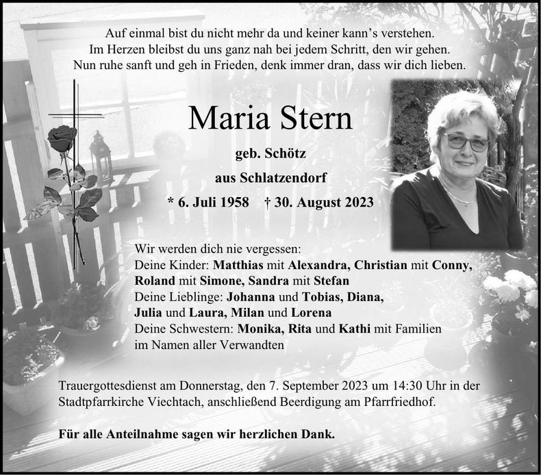Traueranzeige Stern Maria