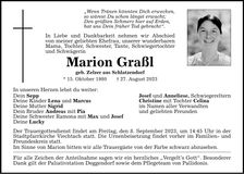 Traueranzeige Marion Graßl