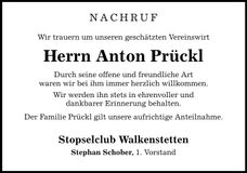 Traueranzeige Anton Prückl