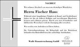 Traueranzeige Hans Fischer
