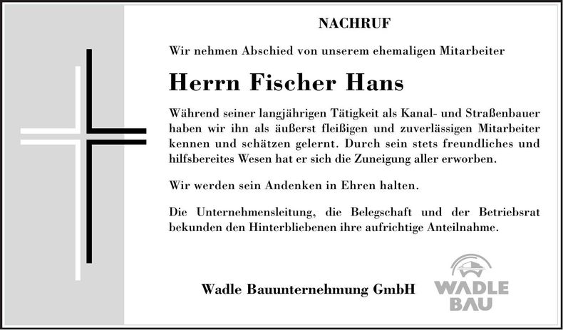 Traueranzeige Hans Fischer