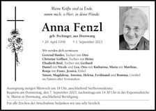 Traueranzeige Anna Frenzl