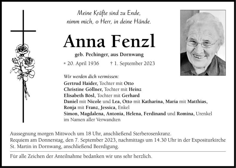 Traueranzeige Anna Frenzl