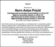 Traueranzeige Anton Prückl
