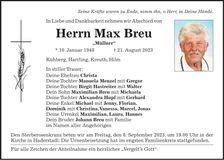 Traueranzeige Max Breu