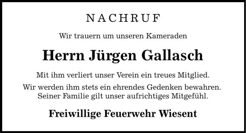 Traueranzeige Jürgen Gallasch