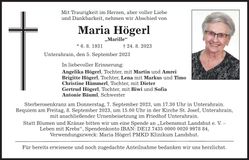 Traueranzeige Maria Högerl