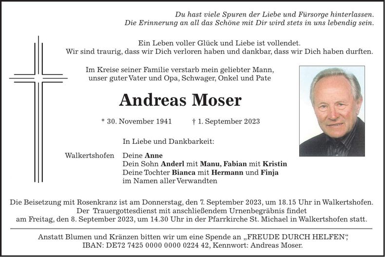 Traueranzeige Andreas Moser