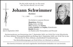 Traueranzeige Johann Schwimmer