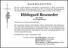 Traueranzeige Hildegard Reseneder